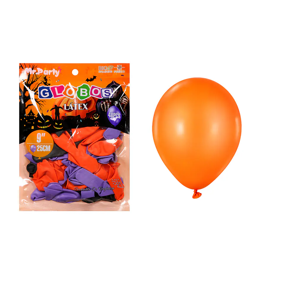 Globos de látex Halloween naranja, morado y negro 1.5g 10 pulgadas/25cm 48pcs 1