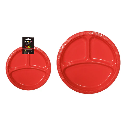 Plato plástica rojo con division 26cm 19g 5pcs