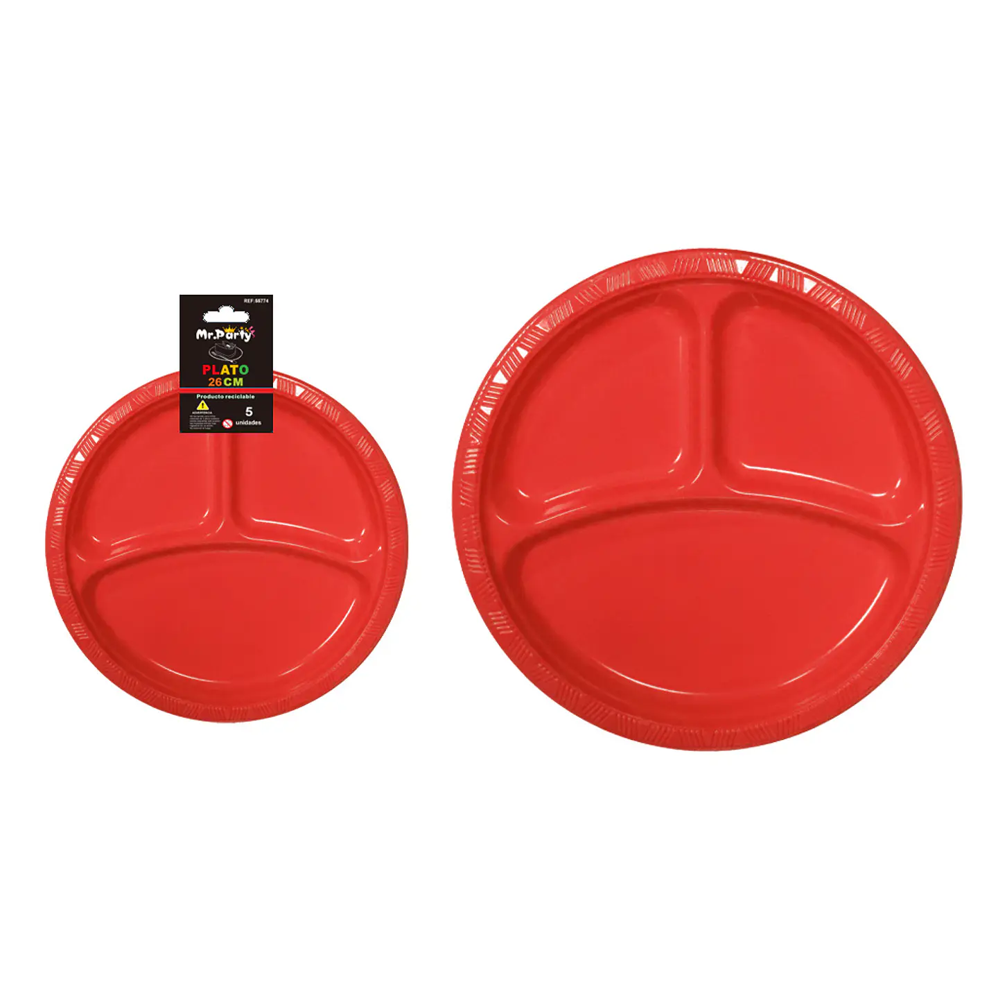 Plato plástica rojo con division 26cm 19g 5pcs 1