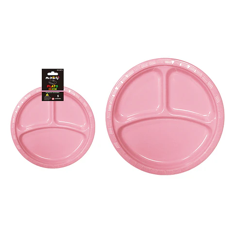 Plato plástica rosa con division 26cm 19g 5pcs