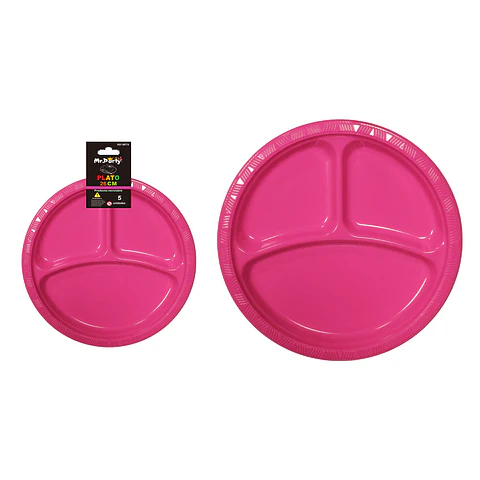 Plato plástica fucsia con division 26cm 19g 5pcs