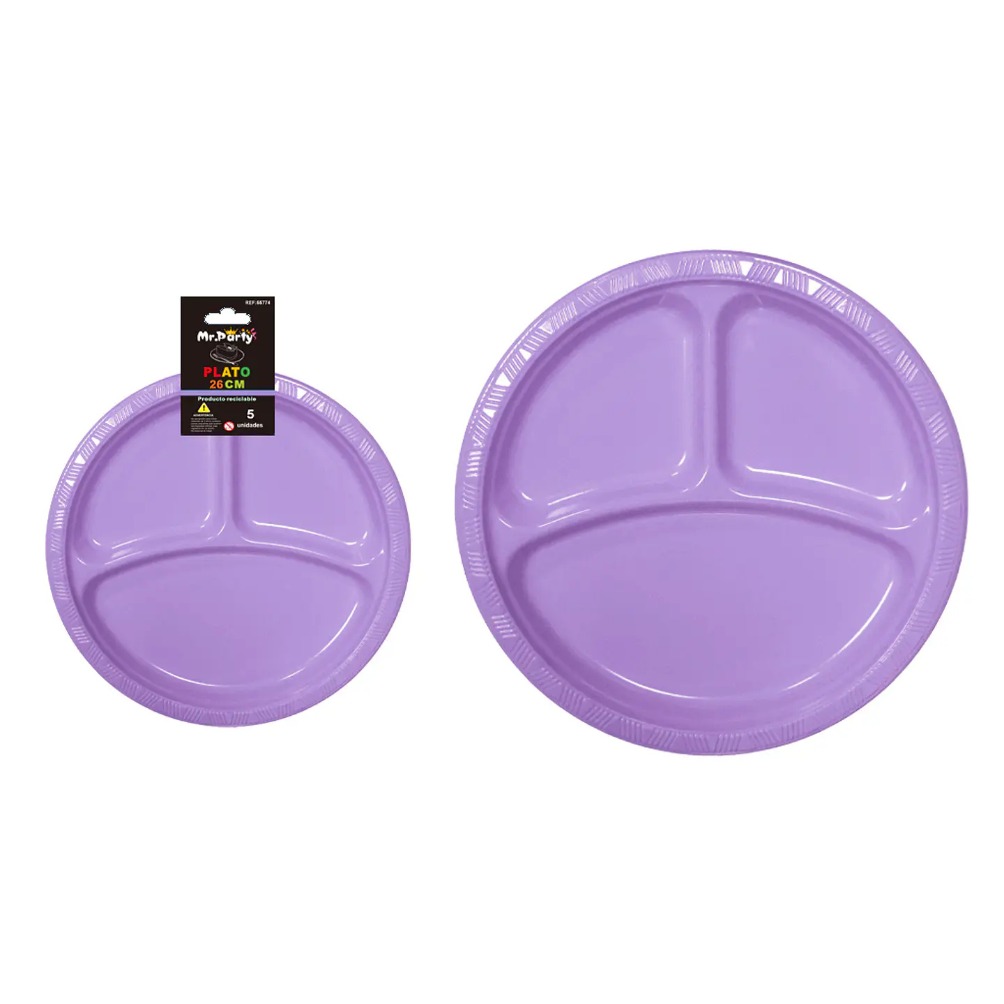 Plato plástica lila con division 26cm 19g 5pcs 1