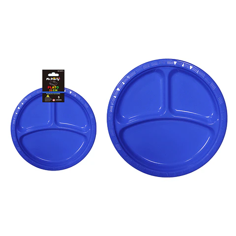 Plato plástica azul oscuro con division 26cm 19g 5pcs