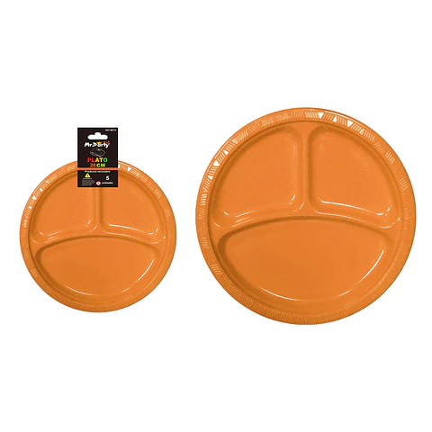 Plato plástica naranja con division 26cm 19g 5pcs