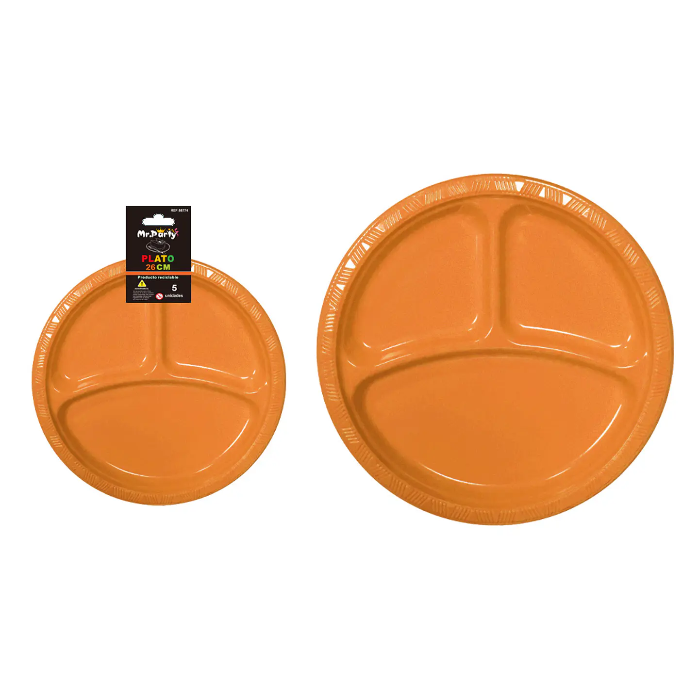 Plato plástica naranja con division 26cm 19g 5pcs 1