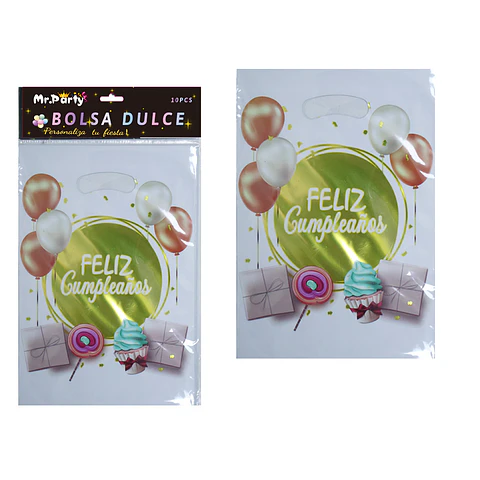 Bolsas metalizadas blancos feliz cumpleaños 17*25cm 10pcs