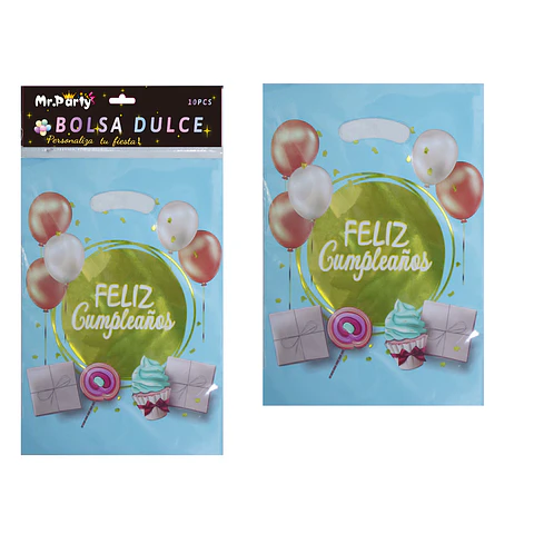 Bolsas metalizadas azules feliz cumpleaños 17*25cm 10pcs
