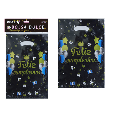 Bolsas metalizadas negros feliz cumpleaños 17*25cm 10pcs