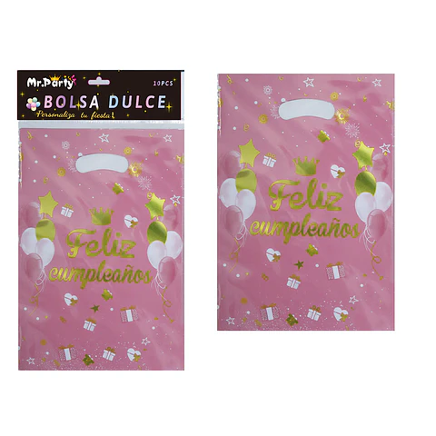 Bolsas metalizadas rosados feliz cumpleaños 17*25cm 10pcs