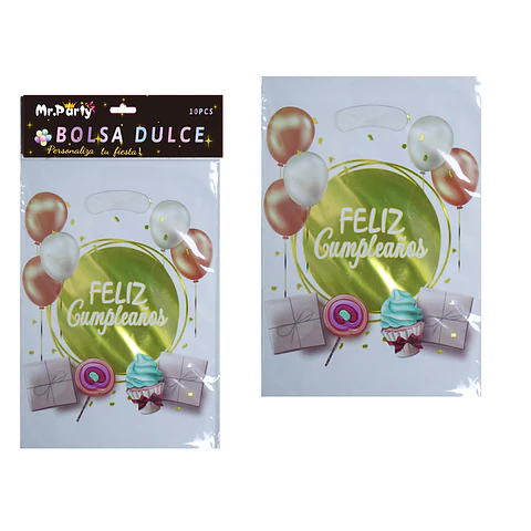 Bolsas metalizadas blancos feliz cumpleaños 21*30cm 10pcs