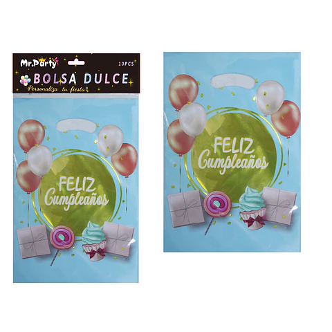 Bolsas metalizadas azules feliz cumpleaños 21*30cm 10pcs