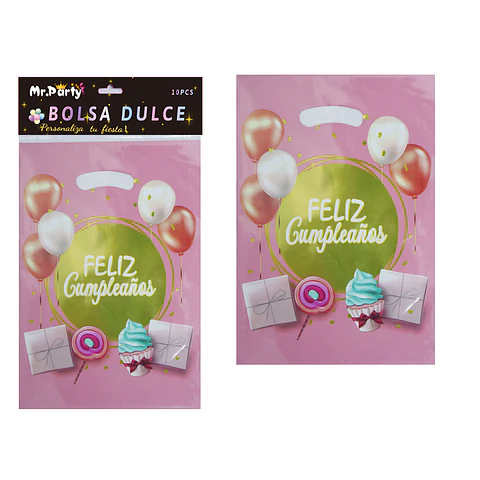 Bolsas metalizadas rosados feliz cumpleaños 21*30cm 10pcs