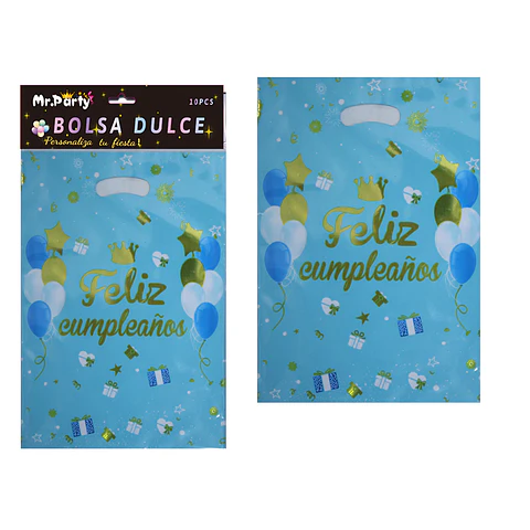 Bolsas metalizadas azules feliz cumpleaños 21*30cm 10pcs