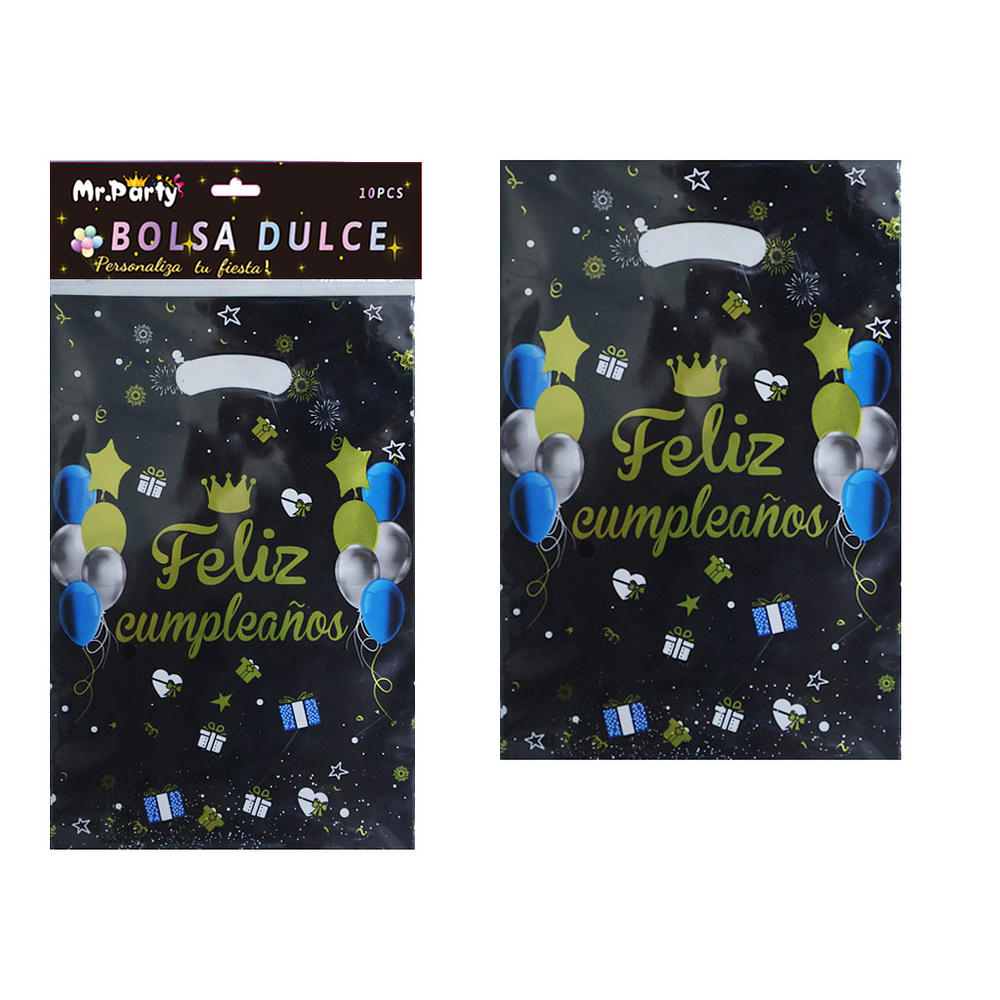 Bolsas metalizadas negros feliz cumpleaños 21*30cm 10pcs