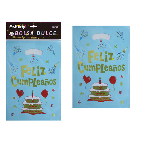 Bolsas metalizadas azul feliz cumpleaños 21*30cm 10pcs