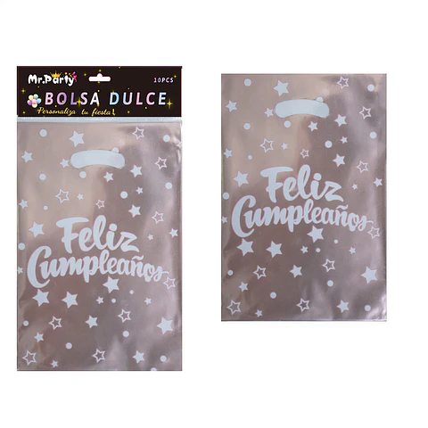 Bolsas metalizadas con estrellas dorado rosa feliz cumpleaños 21*30cm 10pcs