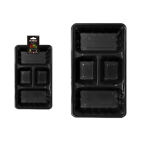 Plato bandeja rectangular de plástico con division negra 2pcs 35*18cm 35*18cm