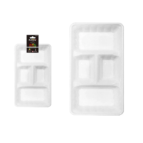 Plato bandeja rectangular de plástico con division blanco 2pcs 35*18cm
