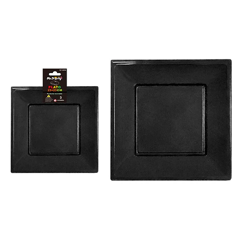 Plato cuadrado de plástico negro 3pcs 23cm 