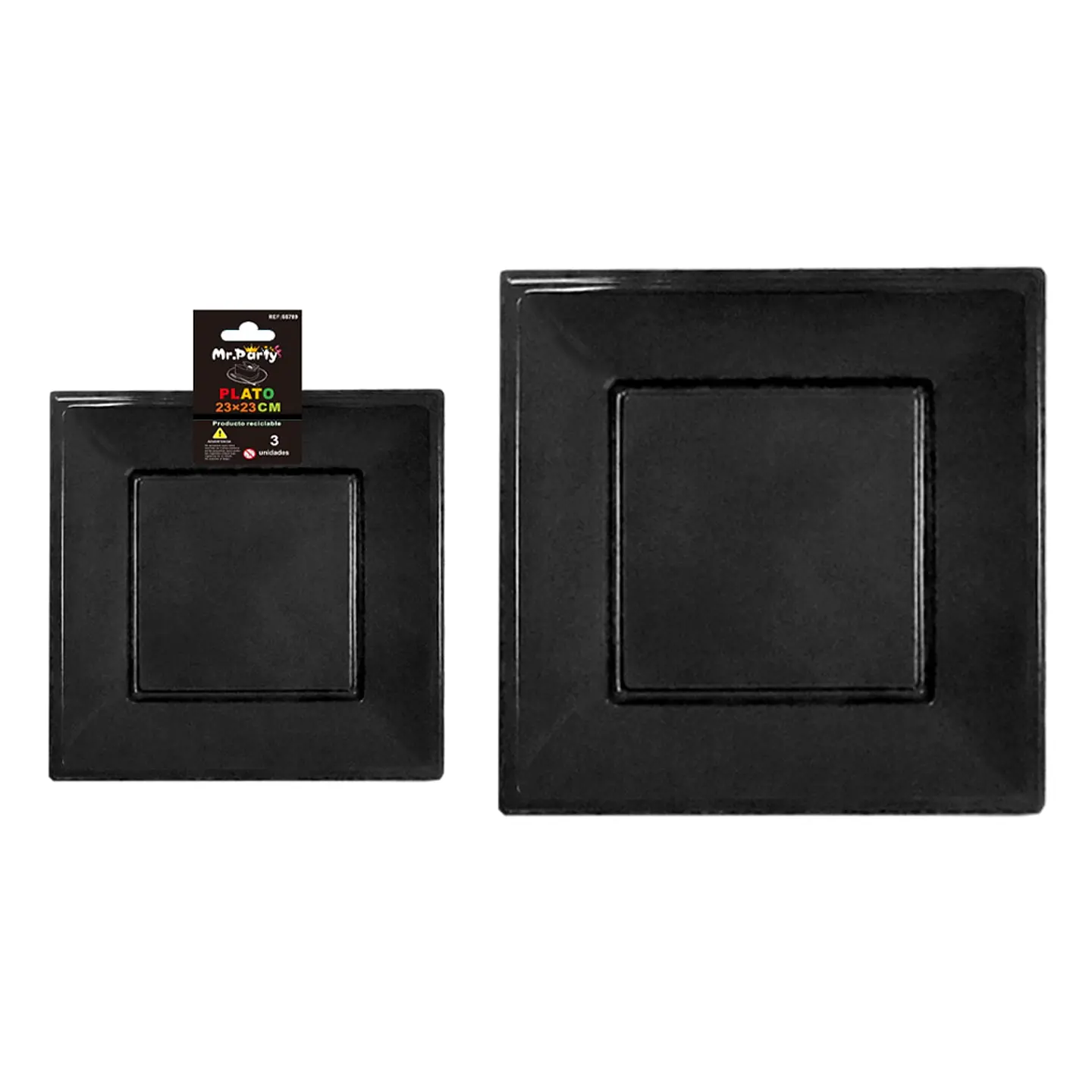 Plato cuadrado de plástico negro 3pcs 23cm  1