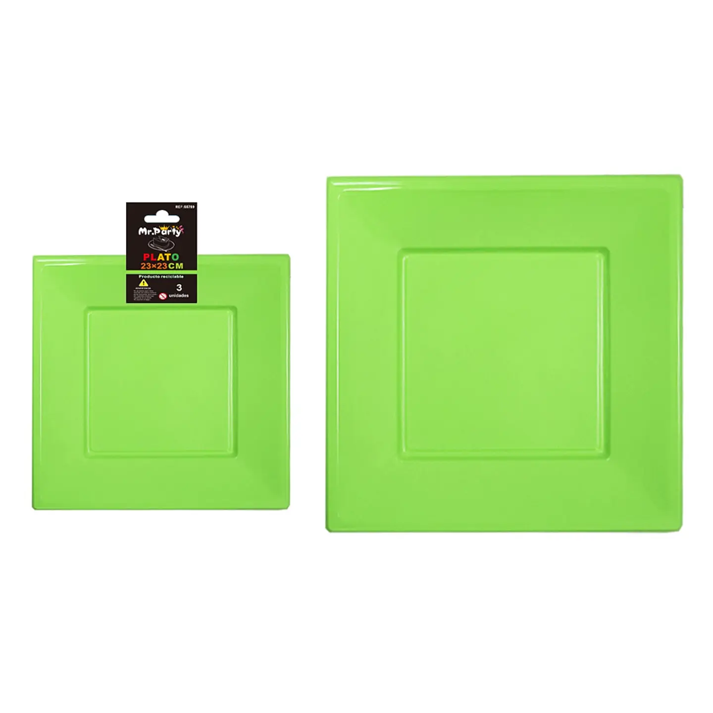 Plato cuadrado de plástico verde 3pcs 23cm 1