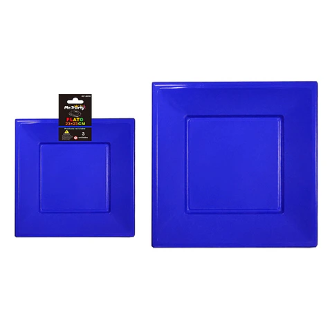 Plato cuadrado de plástico azul marino 3pcs 23cm
