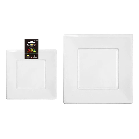 Plato cuadrado de plástico blanco 3pcs 23cm