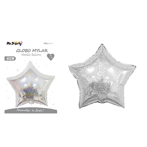 Globo metalizado holográfico estrella plateada 45 cm