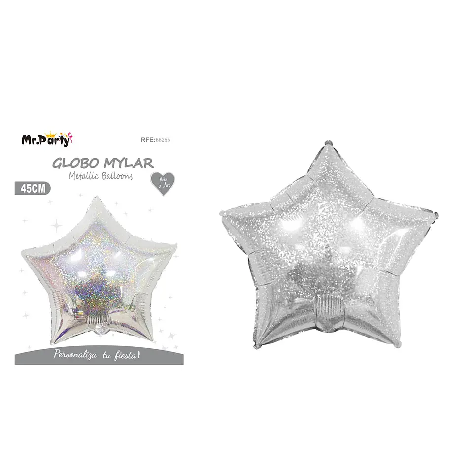 Globo metalizado holográfico estrella plateada 45 cm 1
