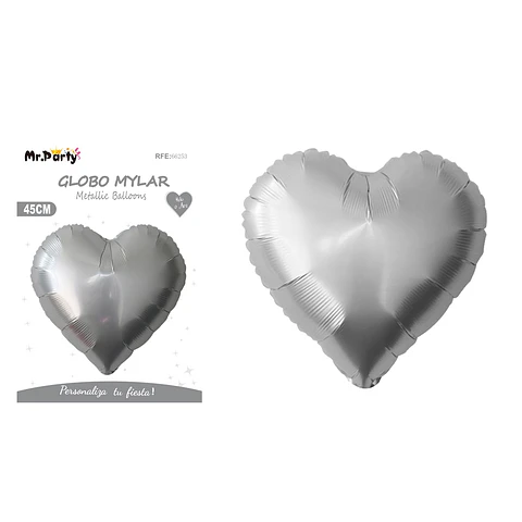 Globo metálico corazón plateado 45cm