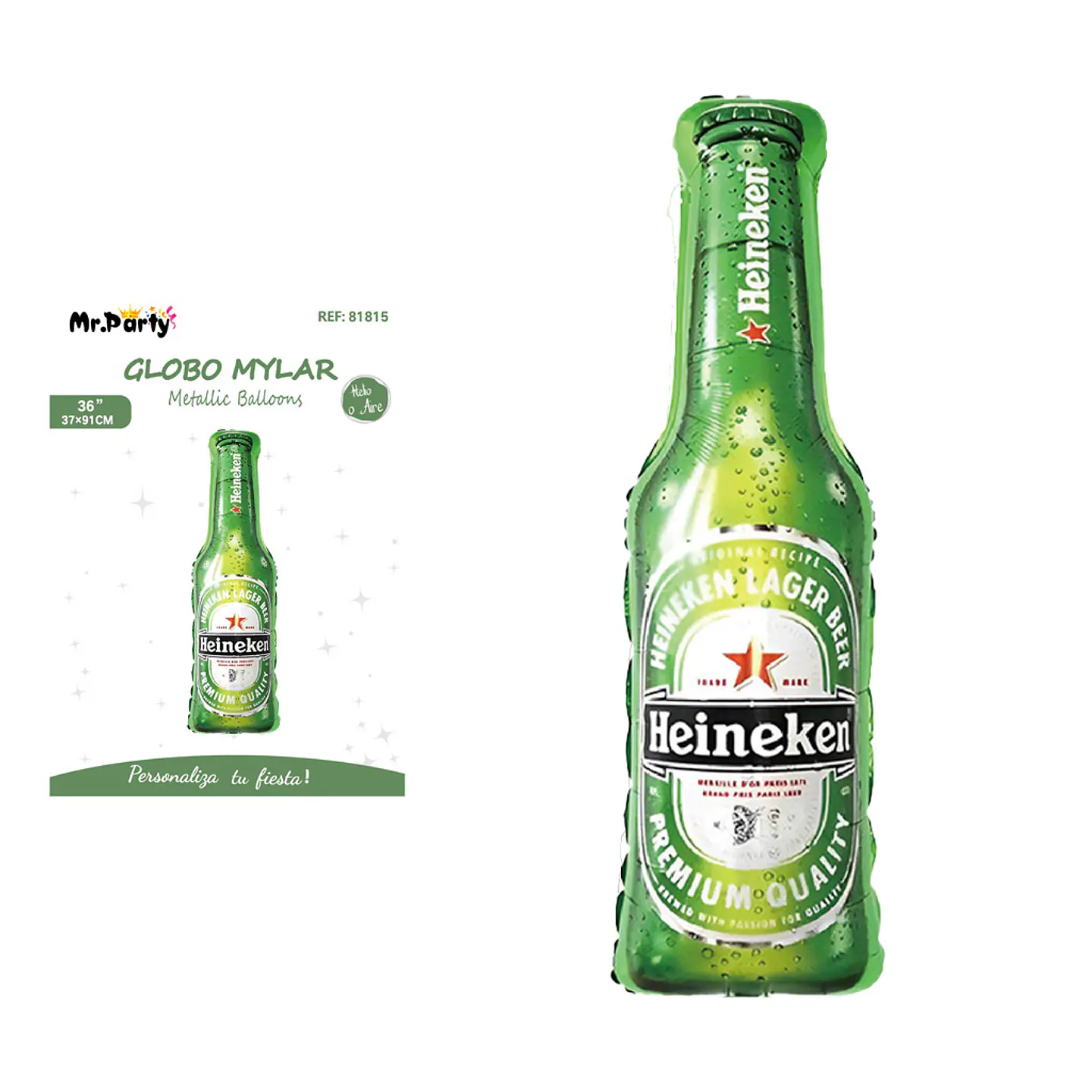 Globo metálico botella de heineken 37*91cm 1