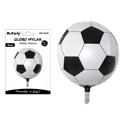 Globo metalizado 4D fútbol negro y blanco 45cm