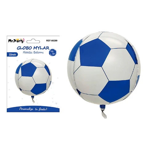Globo metalizado 4D fútbol azul y blanco 45cm