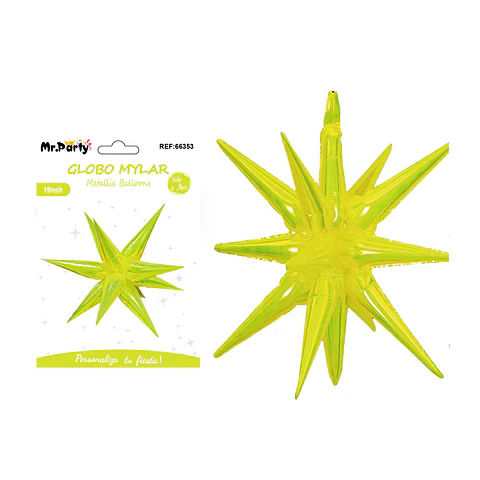 Globo metalizado estrella explosiva amarillo fluorescente 48cm