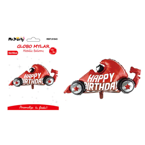 Globo metalizado coche de carreras cumpleaños rojo 53*108cm