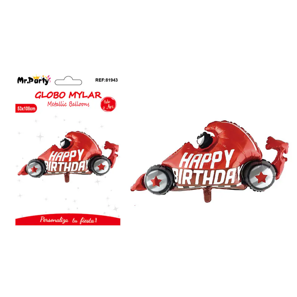 Globo metalizado coche de carreras cumpleaños rojo 53*108cm 1