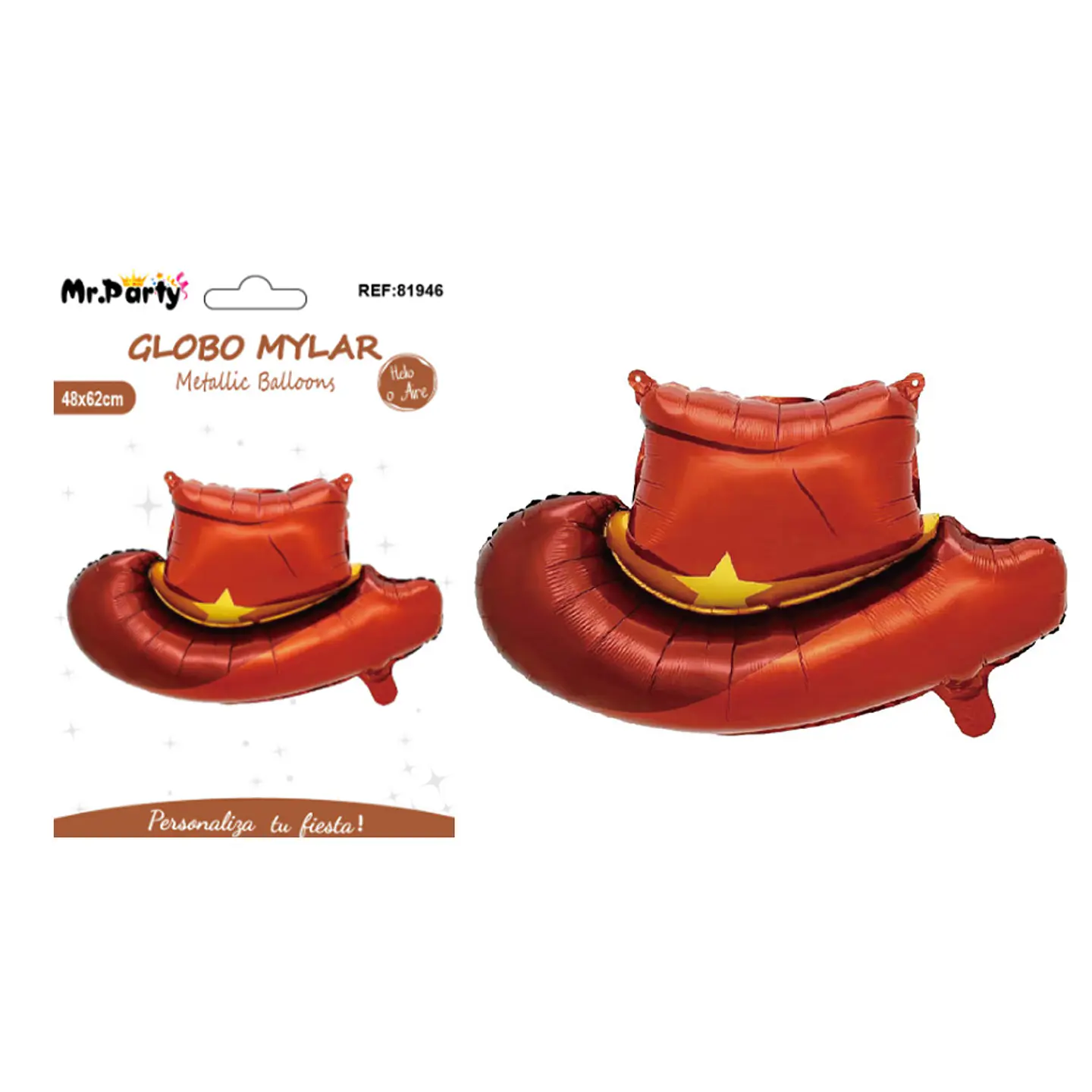 Globo metalizado sombrero vaquero rojo y marrón 48*62cm 1