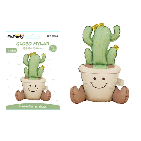 Globo metálico de cactus en maceta 56.5x56.5cm
