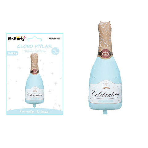 Globo metálico de botella champagne azul 42x92cm