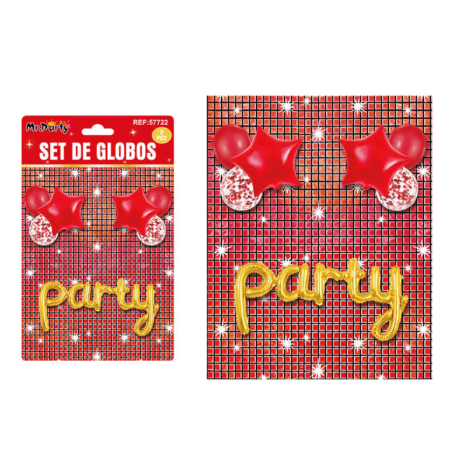 Set de globos party con fondo disco rojo 9pcs 1