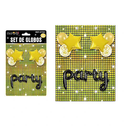 Set de globos party con fondo disco dorado 9pcs