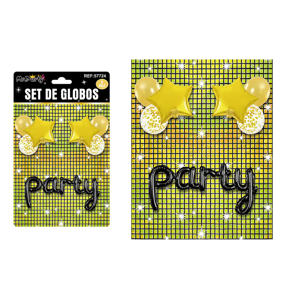 Set de globos party con fondo disco dorado 9pcs 1