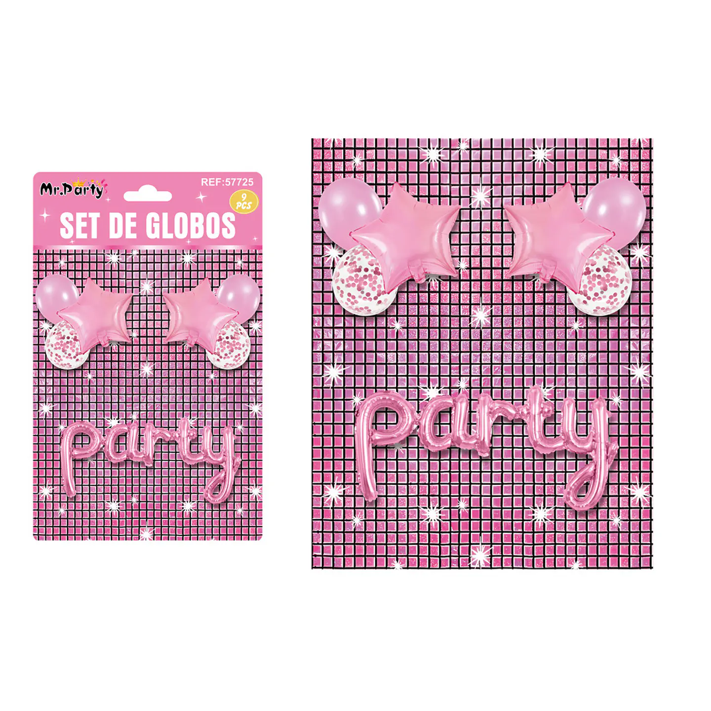 Set de globos con fondo disco rosa 9pcs 1