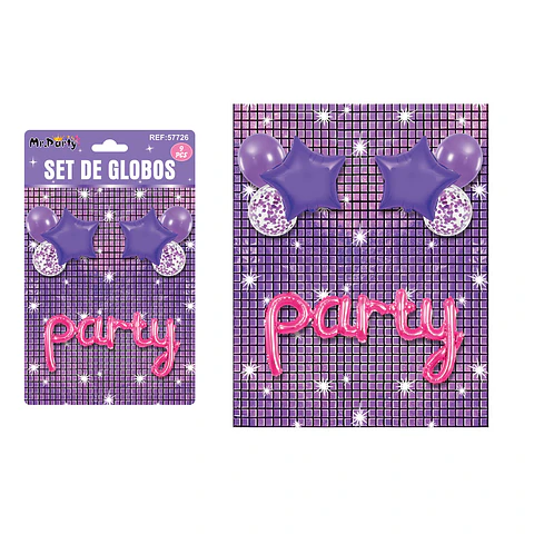 Set de globos party con fondo disco púrpura 9pcs