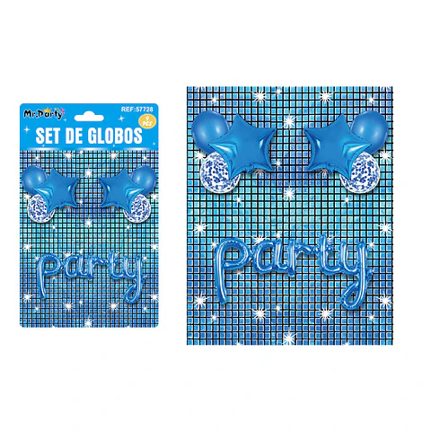 Set de globos party con fondo disco azul 9pcs