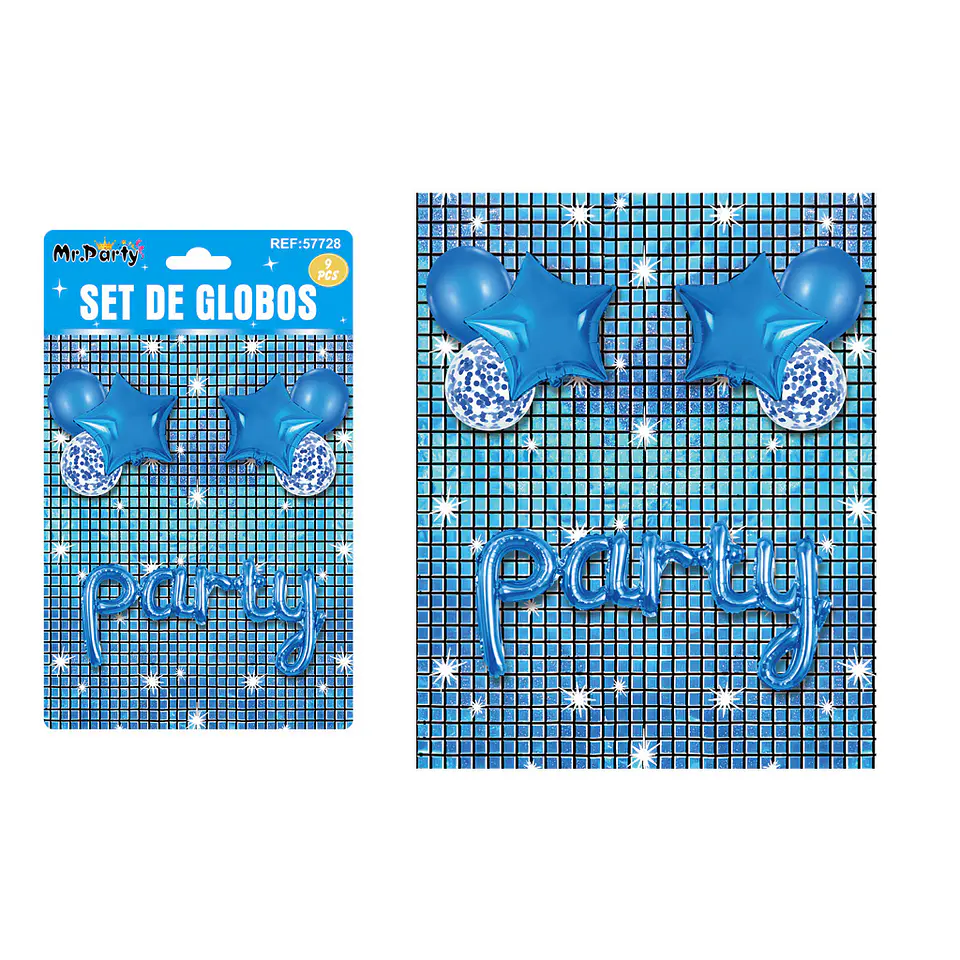 Set de globos party con fondo disco azul 9pcs 1