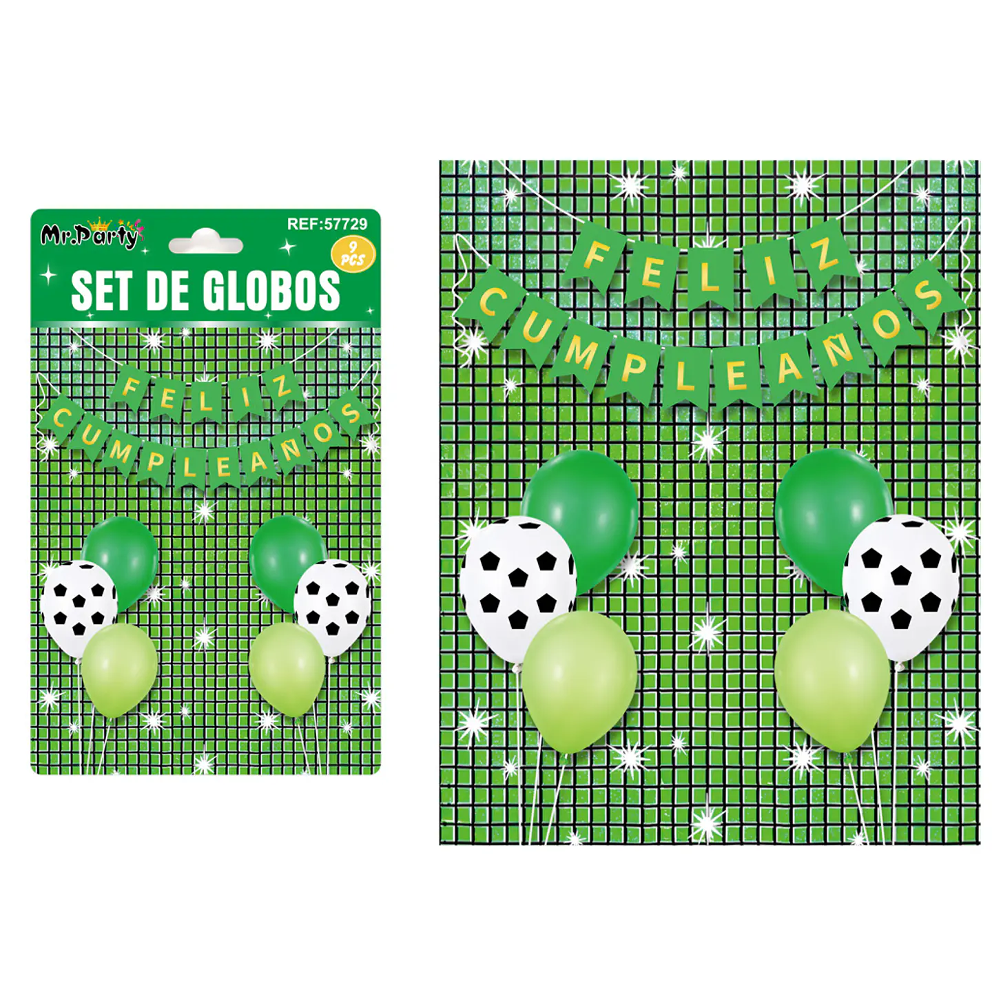 Set de globos con fondo disco verde 9pcs 1