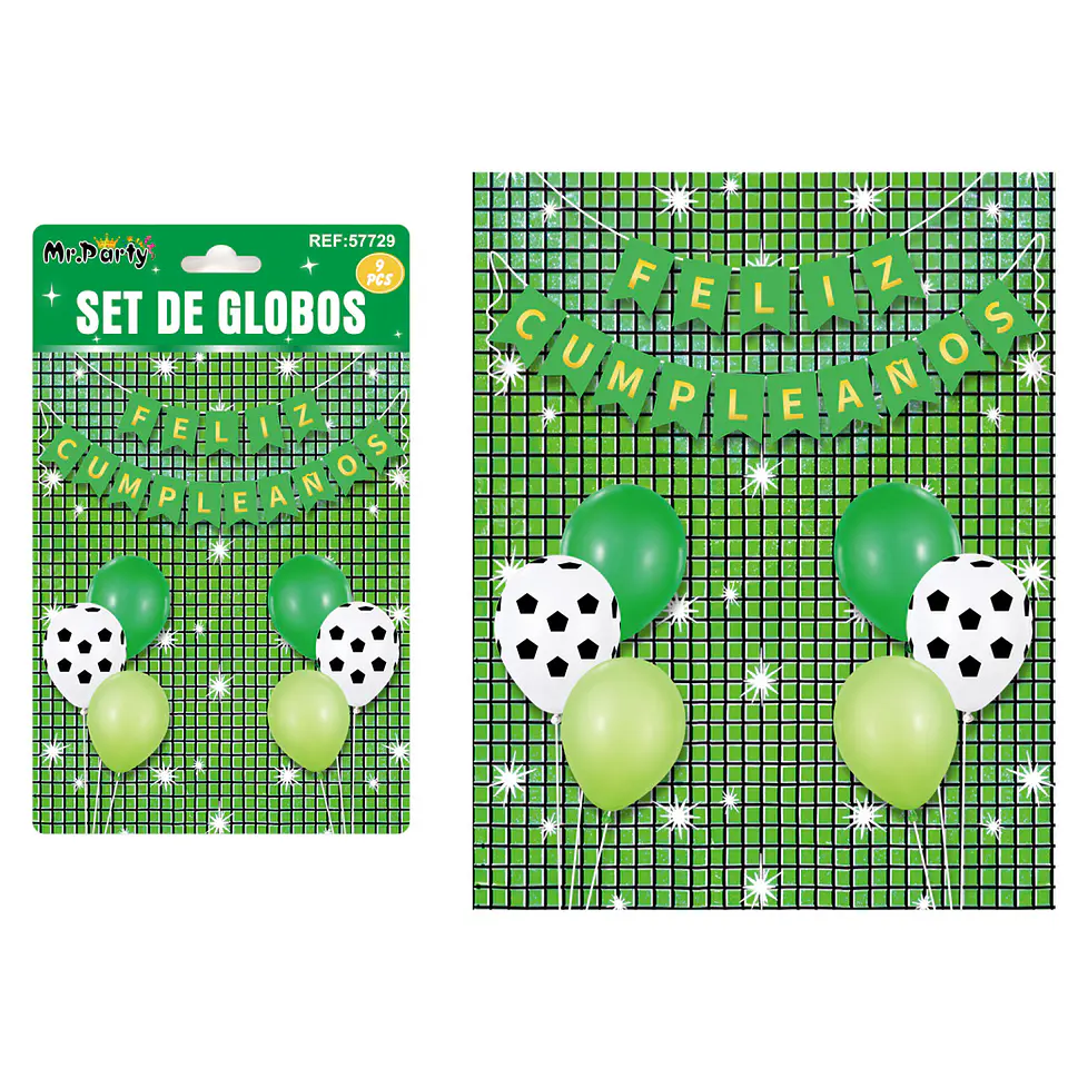 Set de globos con fondo disco verde 9pcs 1