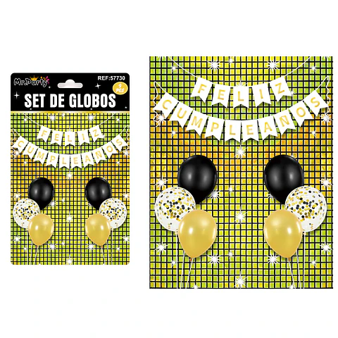 Set de globos con fondo disco negro dorado 9pcs