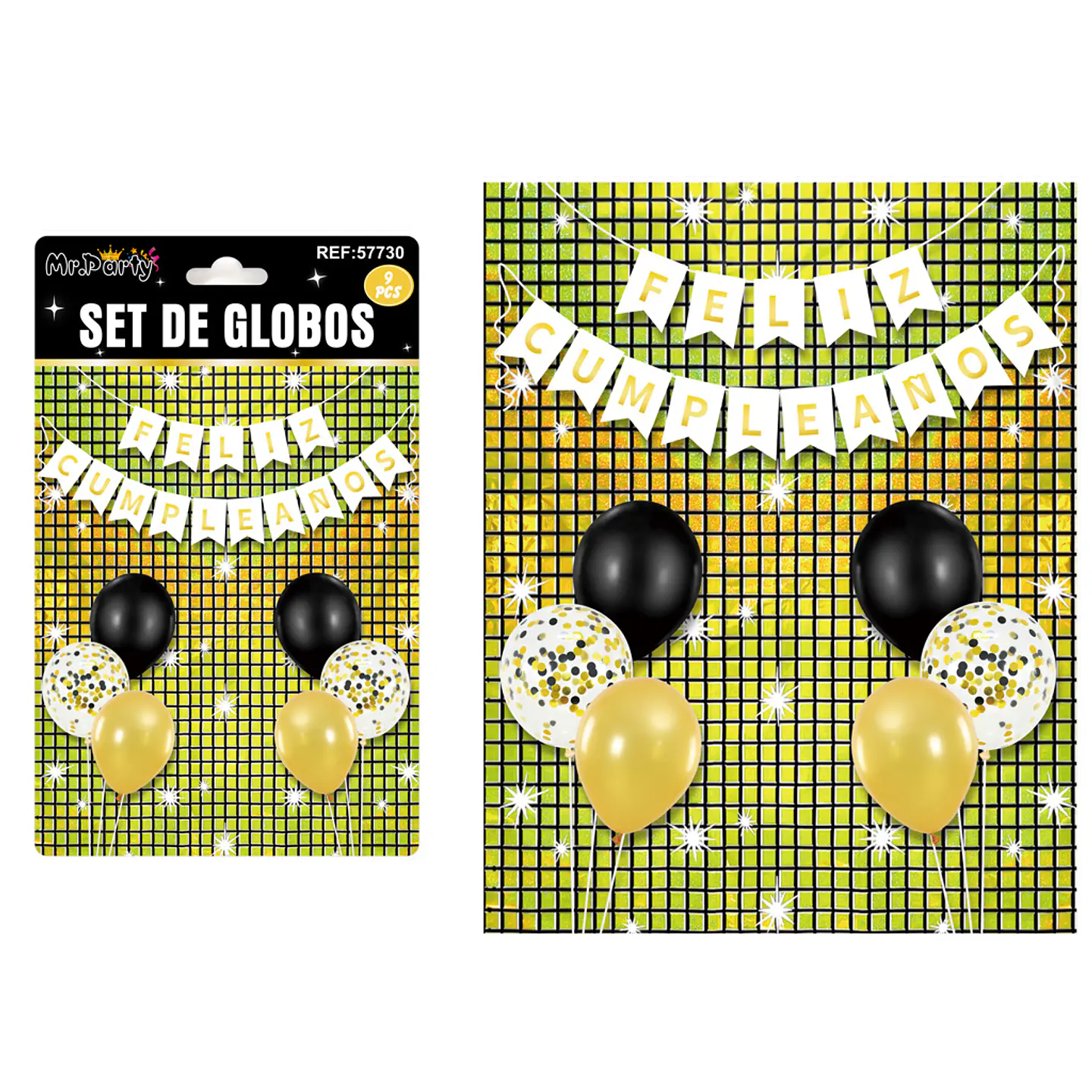 Set de globos con fondo disco negro dorado 9pcs 1